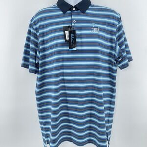 NEW Dunning Golf Polo Mens L Tiburon Naples Shirt Blue Stripe CoolMax Stretch